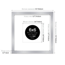 "6X6"" Silver Picture Frame - 6X6"" Square Frame With 4X4"" Mount For 6X6""/4X4"" Pictures Moderrn Style Thin Edge, 1 Pack" - thumbnail 2