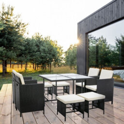 MCC Direct Rattan Garden Dining Table And Chair Set Outdoor Patio Furniture Cuba Black - thumbnail 1