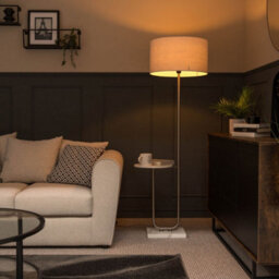 Valuelights Tavel Brushed Chrome Silver Floor Lamp With Table And White Shade - thumbnail 5