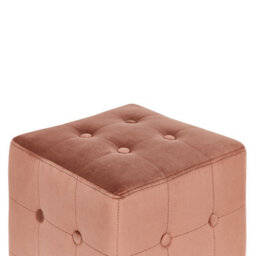 Wyld And Coco Peach Pink Velvet Footstool Cube Pouffe - Button-Tufted Compact Multiuse Ottoman 36 X 36 X 39 Cm - thumbnail 3