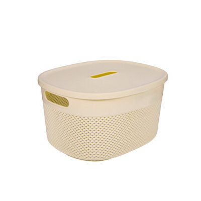 Medium Oval Plastic Storage Basket With Lid - Compact Ventilated Organiser For Home & Bathroom 28X22X15Cm - image 1