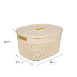 Medium Oval Plastic Storage Basket With Lid - Compact Ventilated Organiser For Home & Bathroom 28X22X15Cm - thumbnail 2