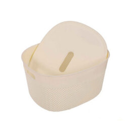 Medium Oval Plastic Storage Basket With Lid - Compact Ventilated Organiser For Home & Bathroom 28X22X15Cm - thumbnail 3