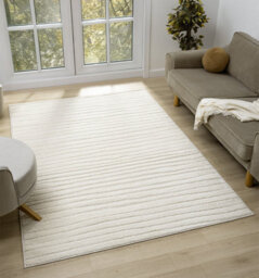Aya Living Room Area Rugs - Embossed Lines Pattern Cream 80Cm X 150Cm - thumbnail 1