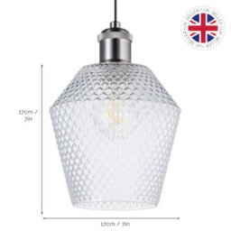 Happy Homewares Modern And Compact Diamond Design Clear Glass Pendant Lamp Shade - 17Cm X 17Cm - thumbnail 7
