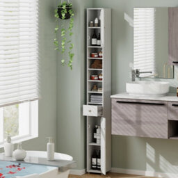 Costway 180 Cm Bathroom Tall Slim Cabinet Freestanding Storage Cabinet W/ Drawer-White - thumbnail 4