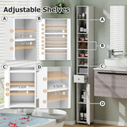 Costway 180 Cm Bathroom Tall Slim Cabinet Freestanding Storage Cabinet W/ Drawer-White - thumbnail 6