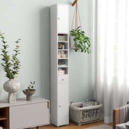 Costway 180 Cm Bathroom Tall Slim Cabinet Freestanding Storage Cabinet W/ Drawer-White