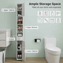 Costway 180 Cm Bathroom Tall Slim Cabinet Freestanding Storage Cabinet W/ Drawer-White - thumbnail 8