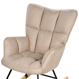 Wyld And Coco Beige Rocking Chair - Polyester Upholstery With Biscuit Tufting And Wooden Skates, Modern - W71 X D83 X H104Cm - thumbnail 6