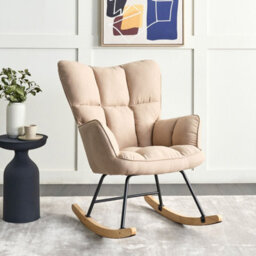 Wyld And Coco Beige Rocking Chair - Polyester Upholstery With Biscuit Tufting And Wooden Skates, Modern - W71 X D83 X H104Cm - thumbnail 2