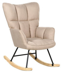 Wyld And Coco Beige Rocking Chair - Polyester Upholstery With Biscuit Tufting And Wooden Skates, Modern - W71 X D83 X H104Cm - thumbnail 3