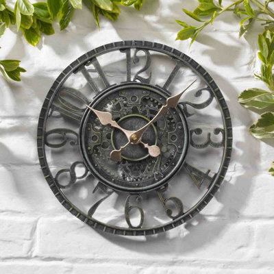 Annibells Green Cog Clock Indoor / Outdoor Industrial Mechanical Verdigris Garden Wall Clock (12940)
