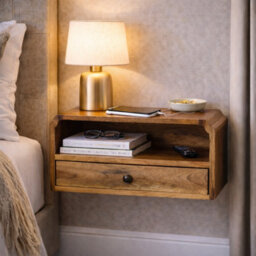 Artisan Furniture Solid Wood Avora Wall-Mounted Bedside, 1 Drawer & 1 Shelf, Brown - thumbnail 1
