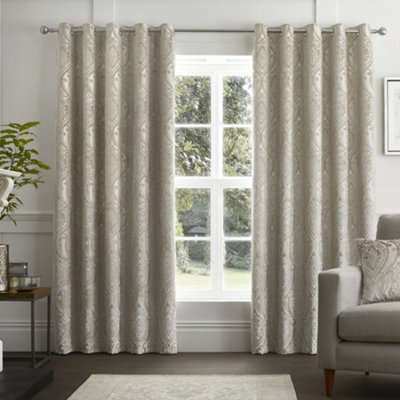 Curtina Chateau Damask Patterned Pair Of Natural Eyelet Curtains - image 1