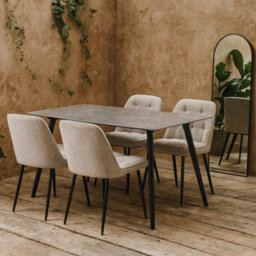 Wyld Haus Belfast Grey Ceramic 4-Seater Dining Set With Taupe Fabric Chairs 1400X800mm