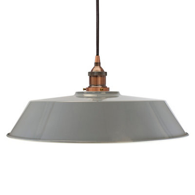 French Grey Large Chancery Painted Dome Pendant Light With Antique Copper Lamp Holder And Black Round Cable - Se Home - image 1