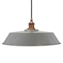 French Grey Large Chancery Painted Dome Pendant Light With Antique Copper Lamp Holder And Black Round Cable - Se Home - thumbnail 1