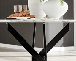 Furniturebox Novara 100Cm 4 Seater White Marble Effect Round Wooden Dining Table With Matte Black Legs - thumbnail 5