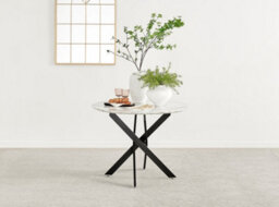 Furniturebox Novara 100Cm 4 Seater White Marble Effect Round Wooden Dining Table With Matte Black Legs - thumbnail 2