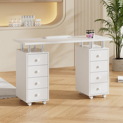 Living And Home White Mobile 8-Drawer Manicure Table With Lockable Castors, 119.5Cm W X 45Cm D X 78.5Cm H - image 1