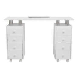 Living And Home White Mobile 8-Drawer Manicure Table With Lockable Castors, 119.5Cm W X 45Cm D X 78.5Cm H - thumbnail 4