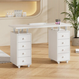 Living And Home White Mobile 8-Drawer Manicure Table With Lockable Castors, 119.5Cm W X 45Cm D X 78.5Cm H - thumbnail 1