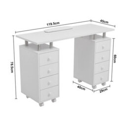 Living And Home White Mobile 8-Drawer Manicure Table With Lockable Castors, 119.5Cm W X 45Cm D X 78.5Cm H - thumbnail 7