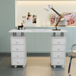 Living And Home White Mobile 8-Drawer Manicure Table With Lockable Castors, 119.5Cm W X 45Cm D X 78.5Cm H - thumbnail 2