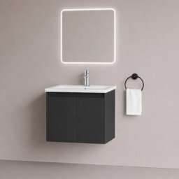 Plum&clay Complete Bathroom Suite Chrome Taps 600mm Grey Wall Hung Vanity Unit Bath Shower Screen Toilet Waste - thumbnail 2