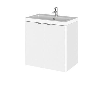 Hudson Reed Fusion Wall Hung 2 Door Vanity Unit & Polymarble Basin, Stylish Vanity Unit With Basin, Gloss White, 500mm - image 1