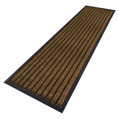 Aspire Homeware Aspire Brown Striped Pvc Rubber Mat Large Runner Anti Slip Dirt Trapper, (L)300Cm X (W)80Cm