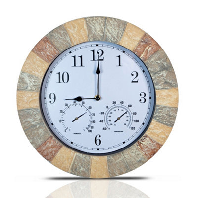 "St Helens Home & Garden Stone Effect 13"" Outdoor Indoor Wall Clock With Thermometer & Hygrometer" - image 1