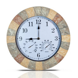 "St Helens Home & Garden Stone Effect 13"" Outdoor Indoor Wall Clock With Thermometer & Hygrometer" - thumbnail 1