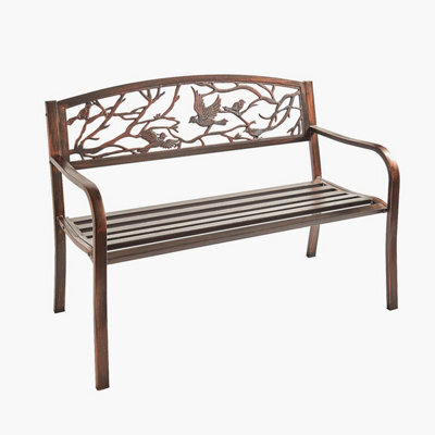 Gainsborough Metal Garden Bench, Bird & Branch Design, Bronze Effect, Weatherproof Steel, 123Cm