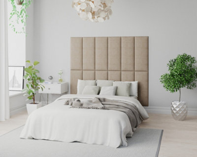 Aspire Easymount Wall Mounted Upholstered Panels, Modular Diy Headboard In Malham Weave Fabric, Mink (Pack Of 8) - image 1