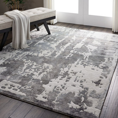 Silver Wool Handmade Luxurious Modern Abstract Optical/ (3D) Rug For Living Room And Bedroom-168Cm X 226Cm - image 1