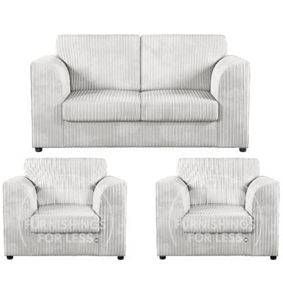 Furnishings For Less UK Luxor Jumbo Cord 2 + 1 + 1 Fabric 3 Piece Sofa Suite - Fullback Silver - image 1