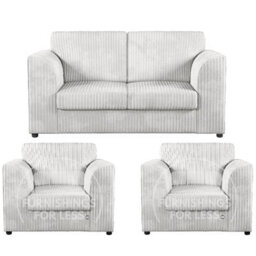Furnishings For Less UK Luxor Jumbo Cord 2 + 1 + 1 Fabric 3 Piece Sofa Suite - Fullback Silver - thumbnail 1