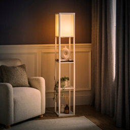 Valuelights Struttura White Shelving Unit Floor Lamp With Fabric Shade - thumbnail 2
