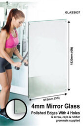 Mirroroutlet Circuitt 4mm Sheet Mirror Glass 4 Holes & Polished Edges 183 X 91Cm (6Ft X 3Ft)