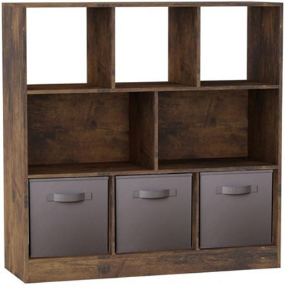 Urbn-Living Urbnliving  Asymmetrical 8-Cube Rustic Brown Bookcase Storage Unit With 3 Drawer Inserts - Grey - image 1
