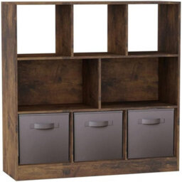 Urbn-Living Urbnliving  Asymmetrical 8-Cube Rustic Brown Bookcase Storage Unit With 3 Drawer Inserts - Grey