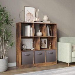 Urbn-Living Urbnliving  Asymmetrical 8-Cube Rustic Brown Bookcase Storage Unit With 3 Drawer Inserts - Grey - thumbnail 2