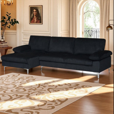 Eco Living Ravenna Jumbo Cord Sectional Corner Left Hand Facing Sofa In Black