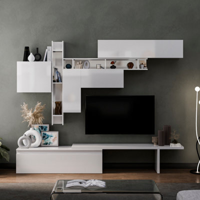 Decorotika Maastricht Moduler Modern Tv Unit Wall Mount Customizable Layout High Gloss White - image 1
