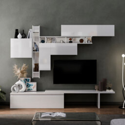Decorotika Maastricht Moduler Modern Tv Unit Wall Mount Customizable Layout High Gloss White - thumbnail 1