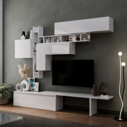 Decorotika Maastricht Moduler Modern Tv Unit Wall Mount Customizable Layout High Gloss White - thumbnail 2