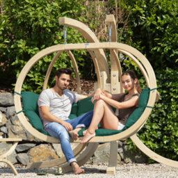 Amazonas Globo Double 2 Seat/person Wooden Hanging Egg Chair With Agora Fabric Weatherproof Cushion - Verde - thumbnail 3