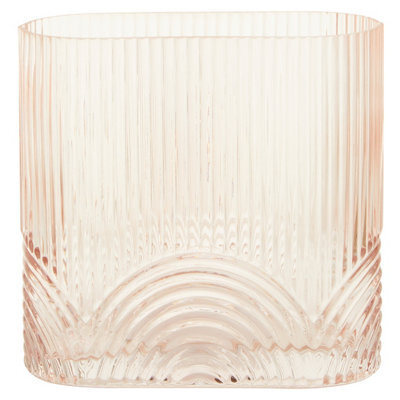 Orsina Large Pink Glass Vase, Textured Glass Flower Vase, Embossed Detailing Pink Modern Vase For Living Rooms - image 1